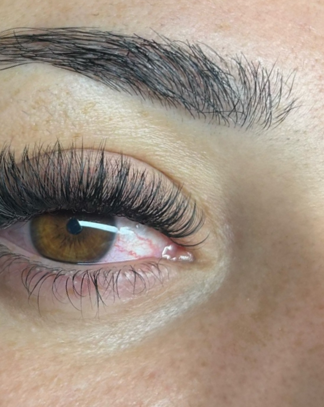 Wimperset en wenkbrauw bij een bruin oog